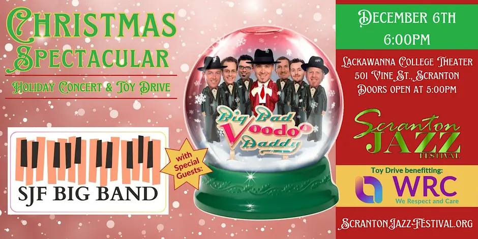 SJF Christmas Spectacular flyer with Big Bad Voodoo Daddy in a snow globe